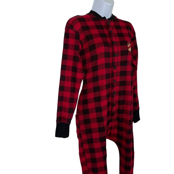 Lazy One Flap Jack Pajamas Womens S Bear Cheeks Holiday Christmas Buffalo Check - Picture 3 of 11
